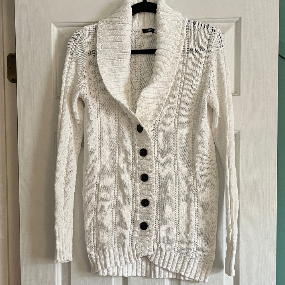 J. Crew White Shawl-Collar Button Cardigan